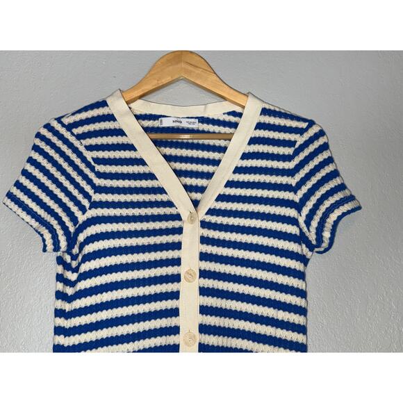 Mango Striped Blue Cream Knit Jersey Midi Dress Womens 2 Nautical Coastal Resort - Picture 3 of 10